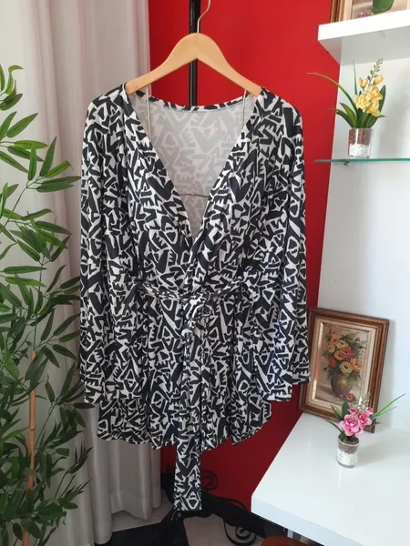 kimono estampado preto e branco g