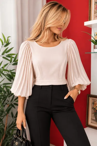 cropped plissado bege m