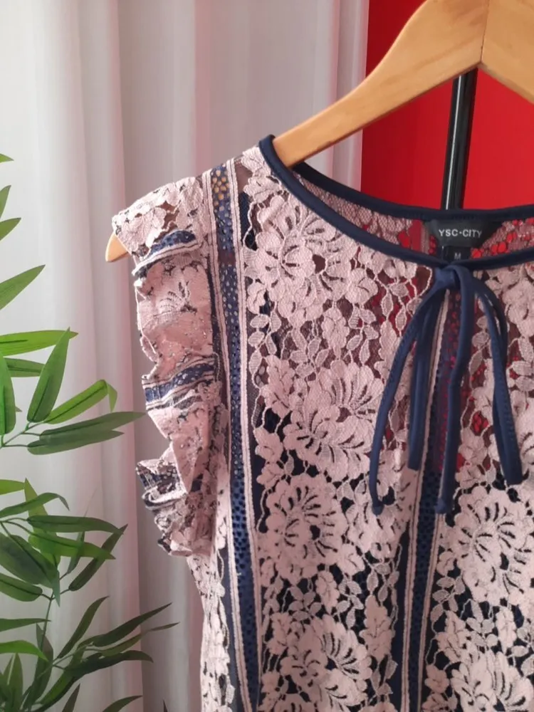 blusa rendada peplum ysc-city rosa e azul m
