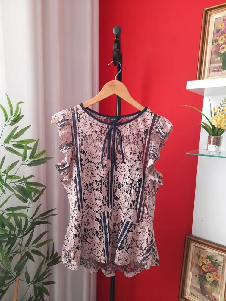 blusa rendada peplum ysc-city rosa e azul m