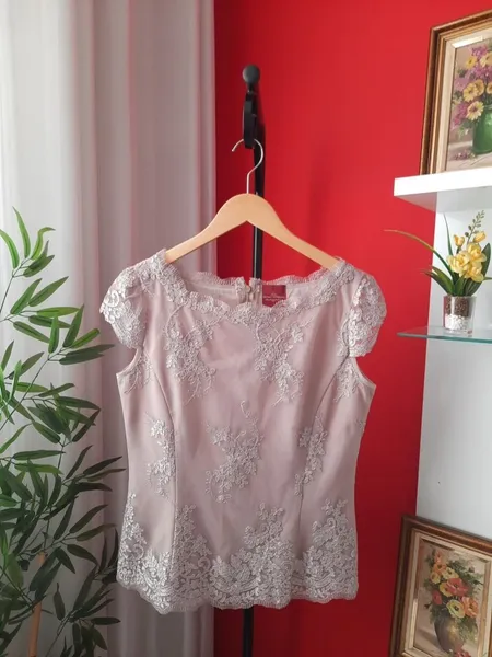 blusa donna sorelle francesa tule bordado bege m
