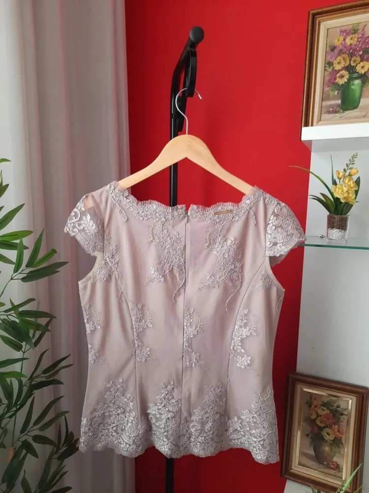 blusa donna sorelle francesa tule bordado bege m