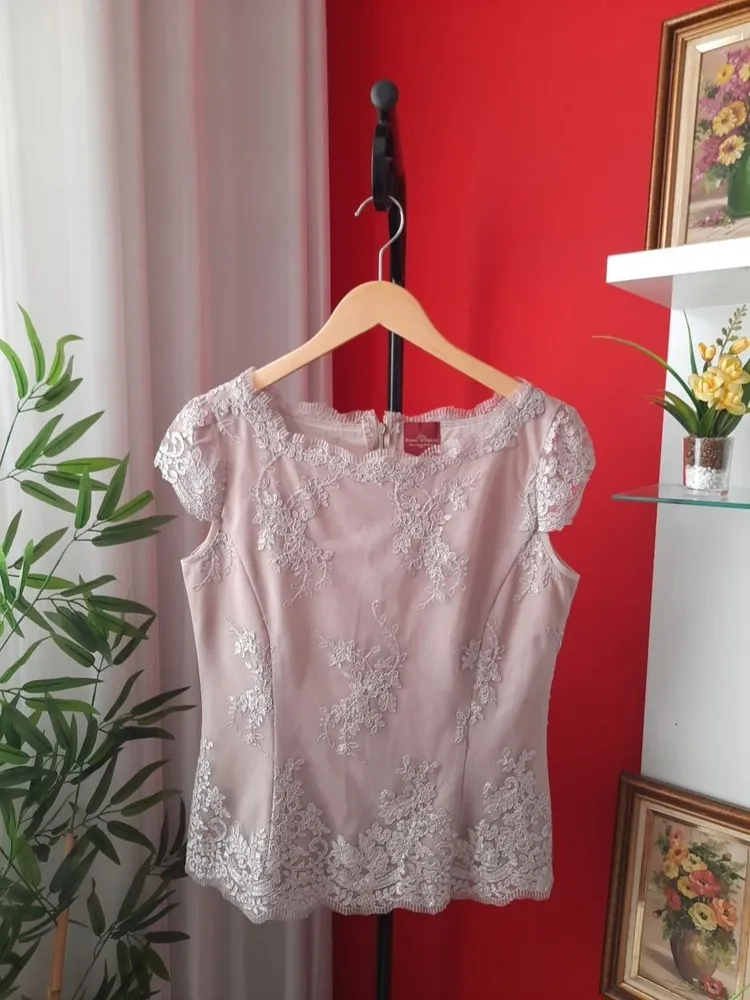 blusa donna sorelle francesa tule bordado bege m