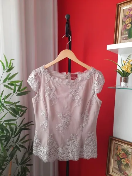 blusa donna sorelle francesa tule bordado bege m