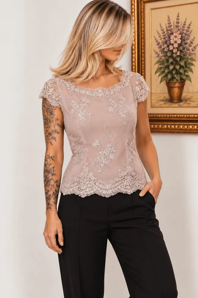 blusa donna sorelle francesa tule bordado bege m
