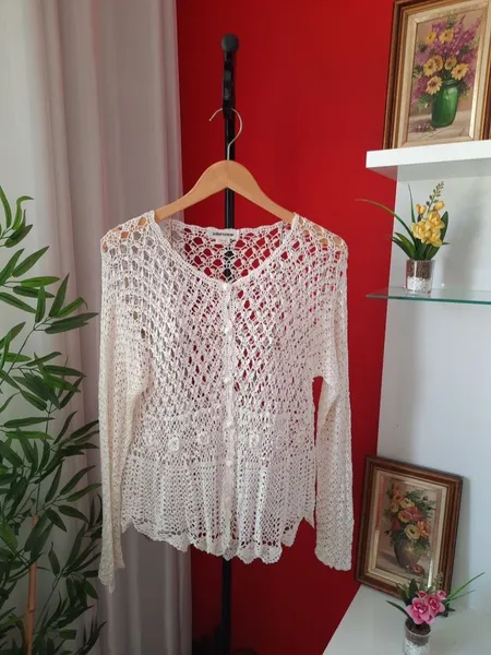 casaquinho de crochê intercrew off-white único