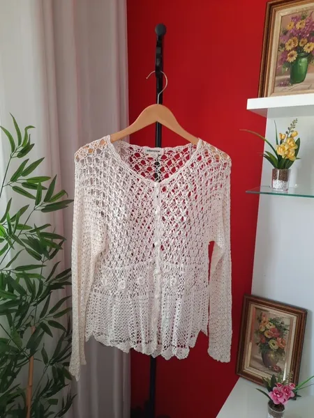 casaquinho de crochê intercrew off-white único