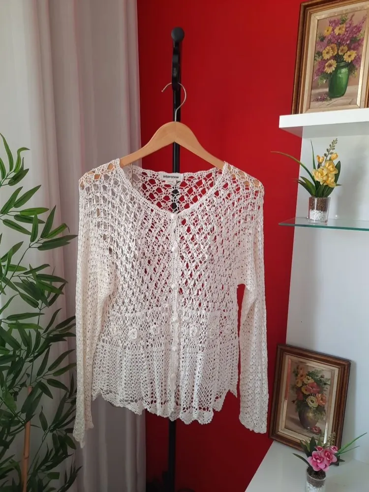 casaquinho de crochê intercrew off-white único