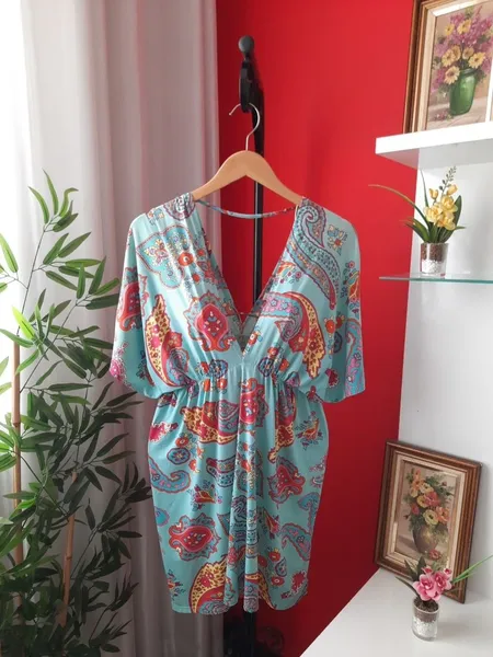 vestido saída de praia líquido estampado p