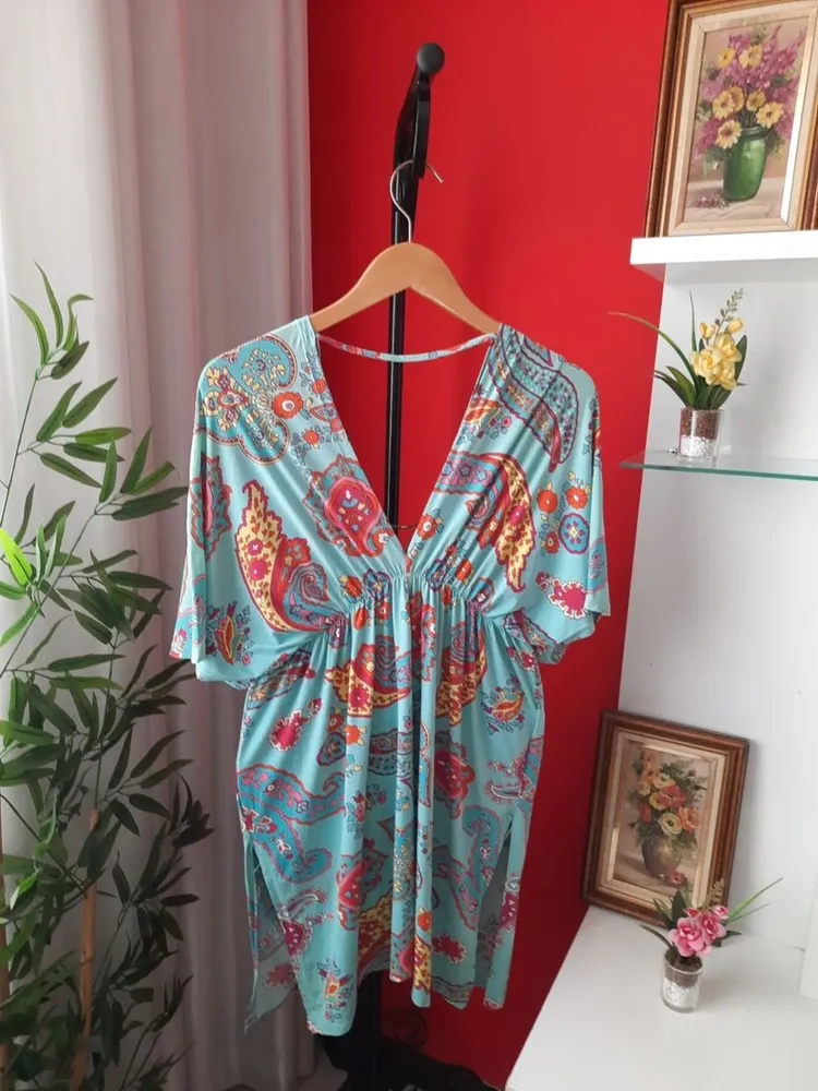 vestido saída de praia líquido estampado p