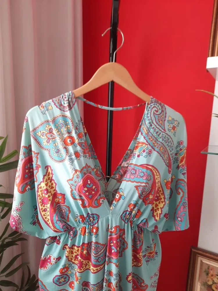vestido saída de praia líquido estampado p