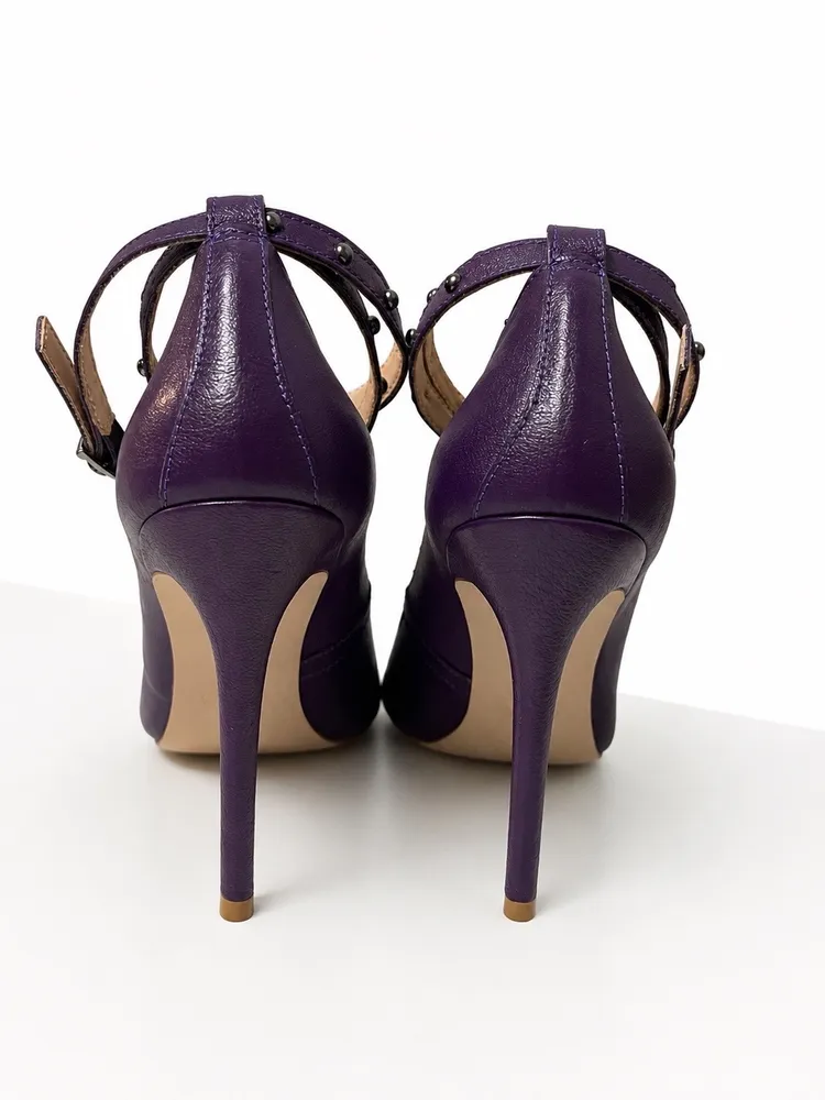 sapato carmen steffens roxo couro legítimo salto alto luxury