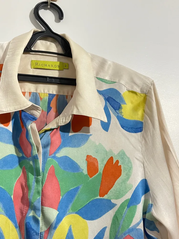 camisa richards seda estampada tropical resortwear luxury