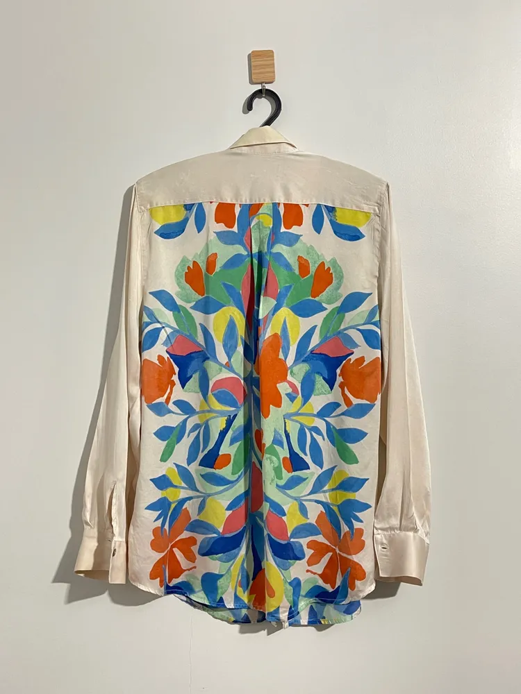 camisa richards seda estampada tropical resortwear luxury
