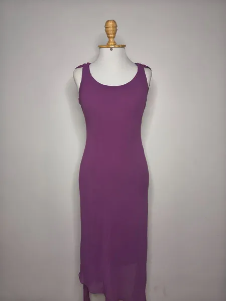 vestido roxo assimetrico vintage