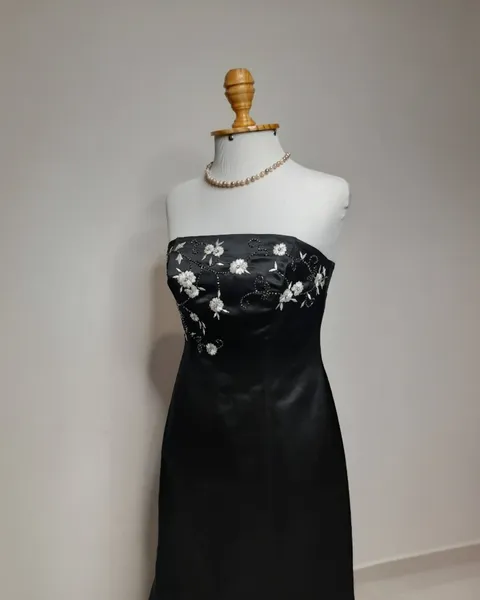 vestido vestido baile preto cauda bordado