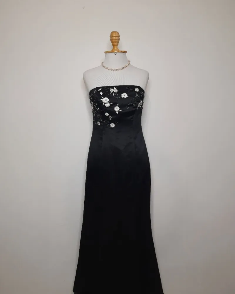 vestido vestido baile preto cauda bordado