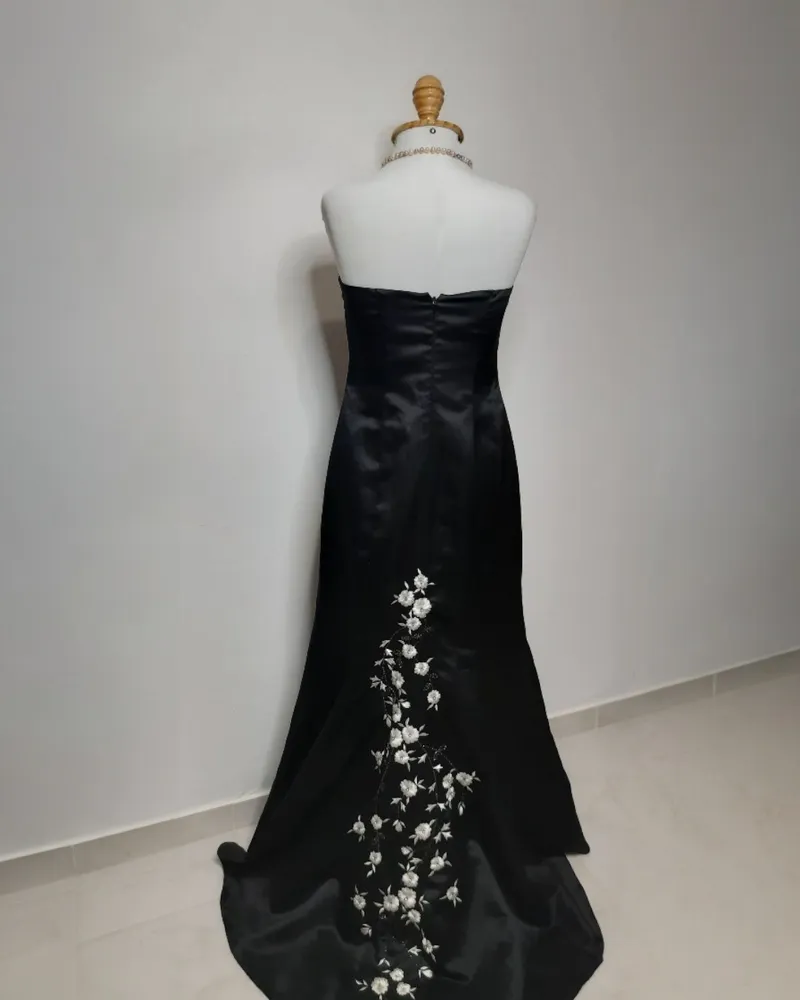 vestido vestido baile preto cauda bordado