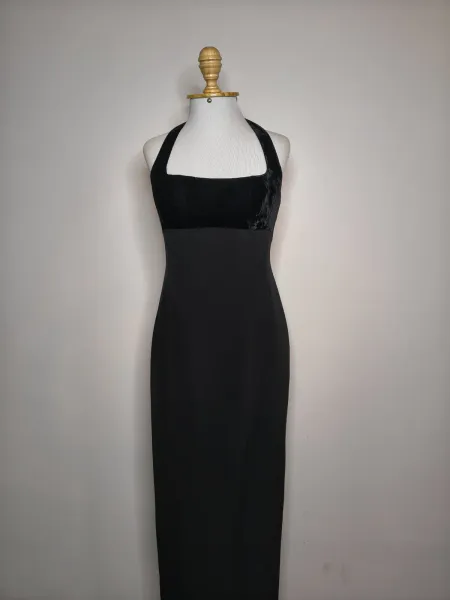 vestido de gala gregory preto frente única