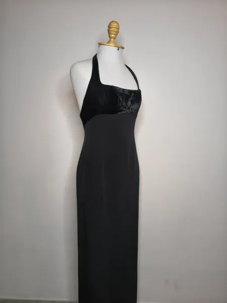 vestido de gala gregory preto frente única