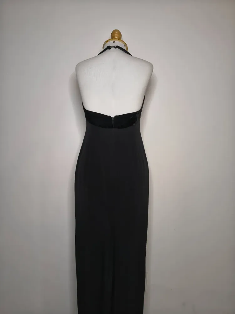 vestido de gala gregory preto frente única