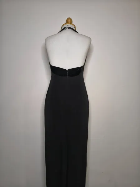 vestido de gala gregory preto frente única