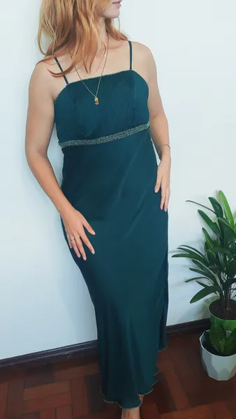 Vestido verde escuro longo, veste M e G