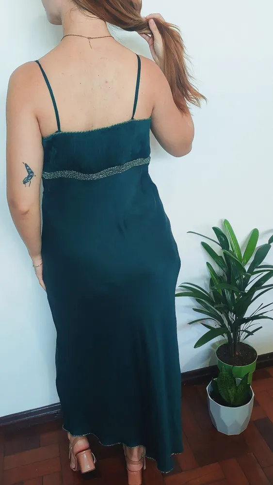 Vestido verde escuro longo, veste M e G