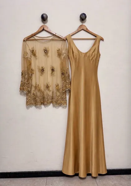 vestido dourado de festa em seda