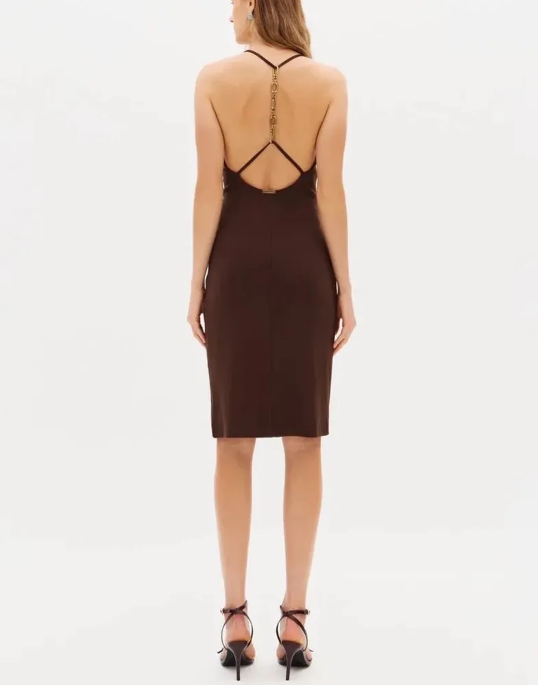 Vestido midi Lança Perfume, M, marrom