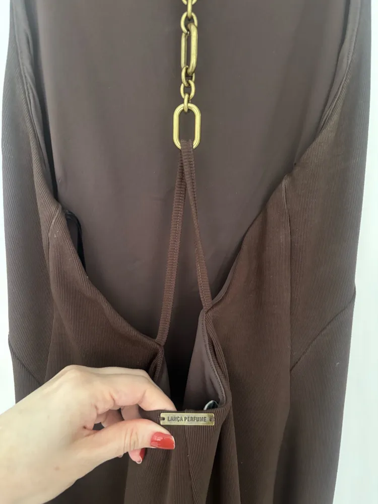 Vestido midi Lança Perfume, M, marrom