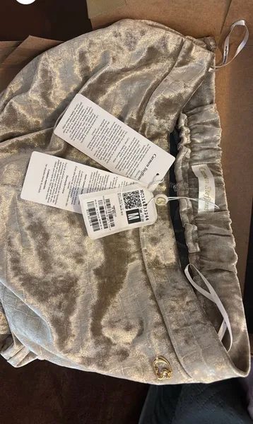 Calça pantalona em veludo bege, M, Carmen Steffens