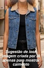 Colete desapego jeans gola felpuda Linda de Morrer tam 42