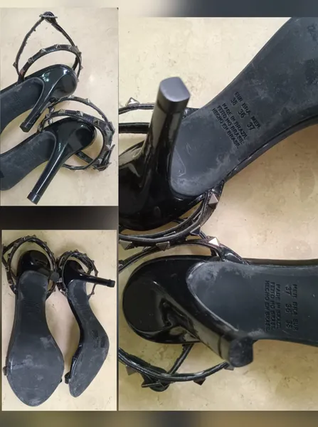 Sandália Tiras com pirâmides salto 10 cm Dzarm Preta tam 36