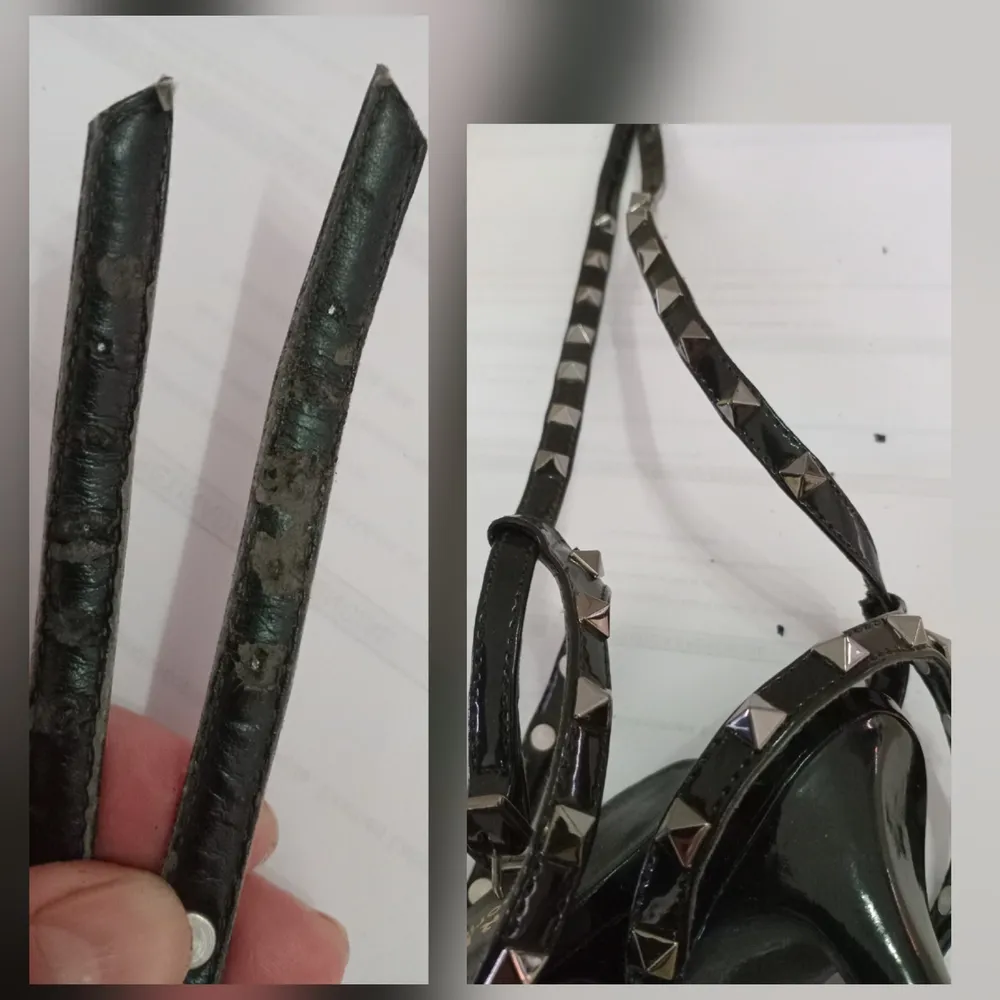 Sandália Tiras com pirâmides salto 10 cm Dzarm Preta tam 36