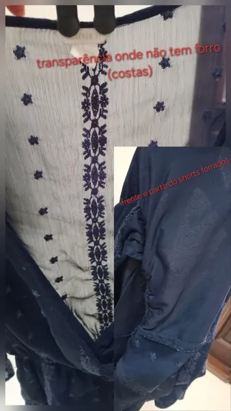 macacão curto bordado decote v cintura elástica marinho P
