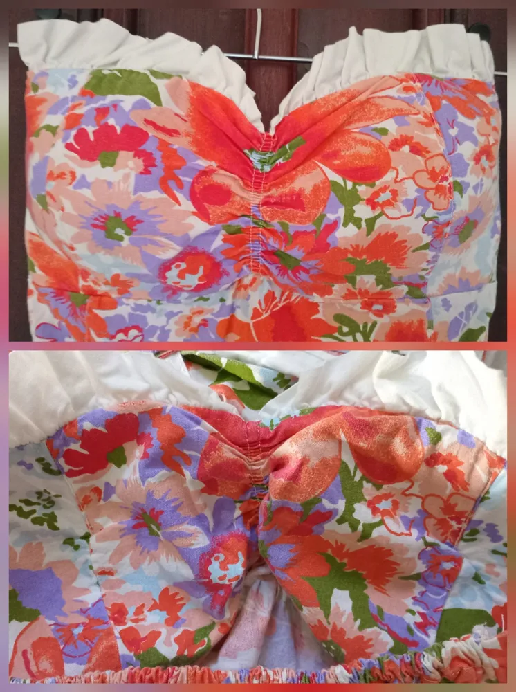 macaquinho shorts curto floral tomara-que-caia e lastex P