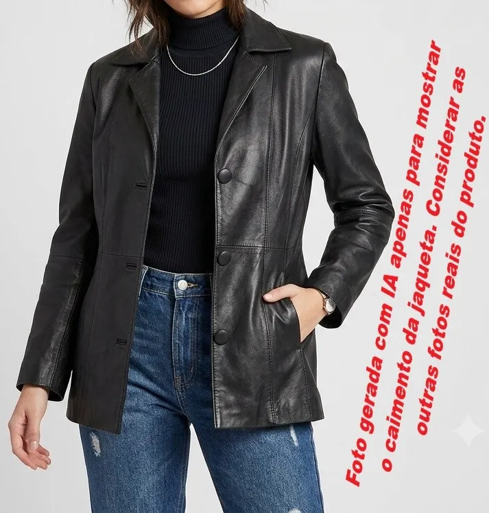 Casaco Jaqueta Blazer couro Leporello M Feminino Desapego