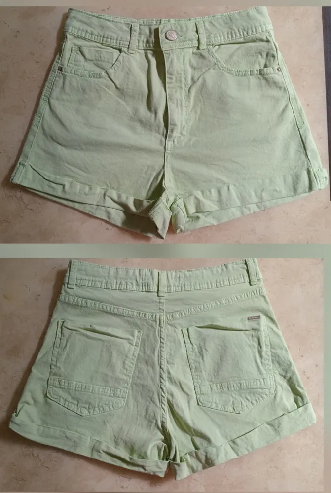 3 shorts coloridos barra dobrada creme P branco 38 verde 40