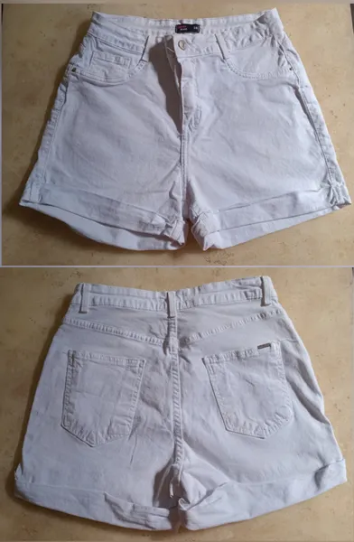3 shorts coloridos barra dobrada creme P branco 38 verde 40