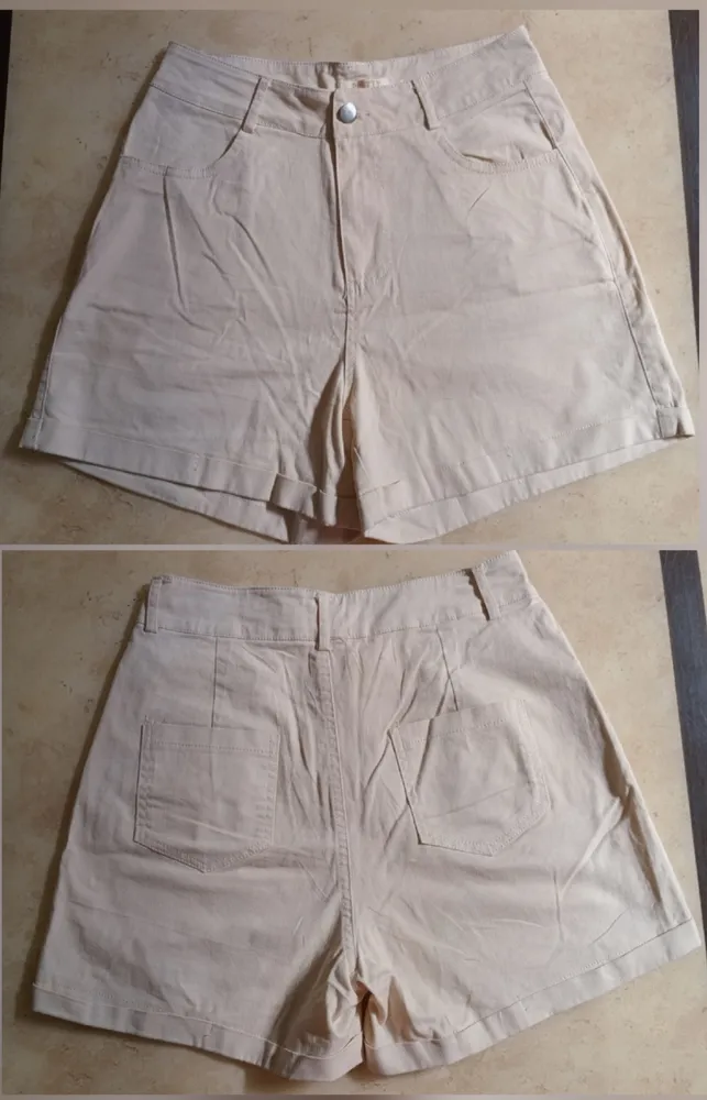 3 shorts coloridos barra dobrada creme P branco 38 verde 40