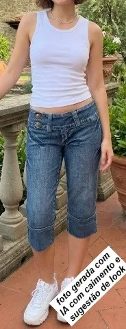 bermuda jeans capri corsária cintura baixa cós largo TNT 38