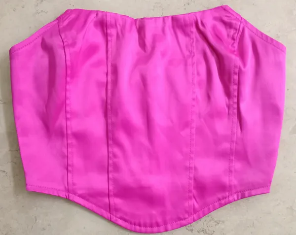 top cropped corselet tomara que caia rosa pink acetinado PP