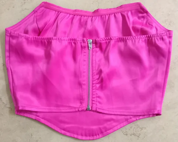 top cropped corselet tomara que caia rosa pink acetinado PP