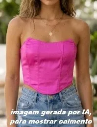 top cropped corselet tomara que caia rosa pink acetinado PP