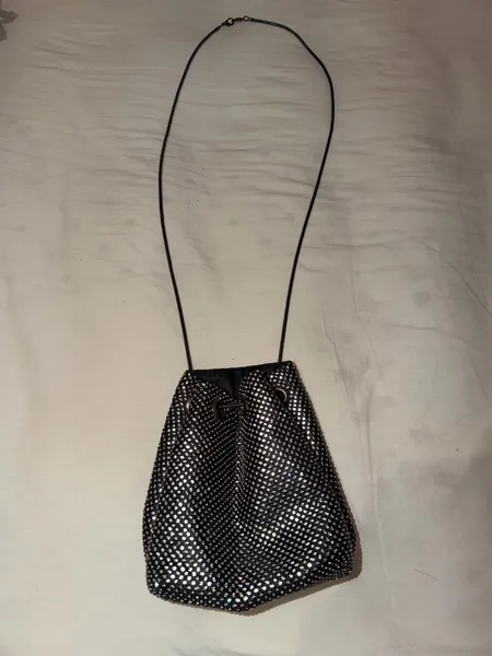 Bolsa Saco Preta com Strass, Festa e Noite