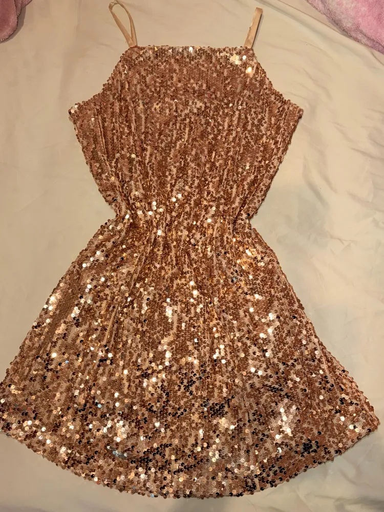 Vestido de Festa Marisa Teen Paetê Rose Gold