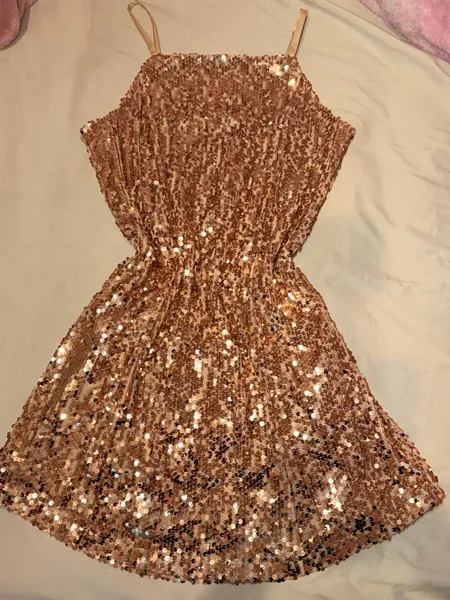 Vestido de Festa Marisa Teen Paetê Rose Gold