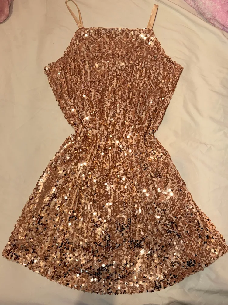 Vestido de Festa Marisa Teen Paetê Rose Gold