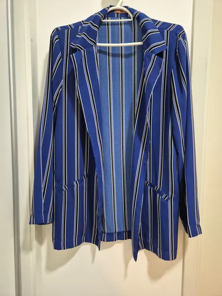 conjunto blazer e short azul listrado tam M Tricia